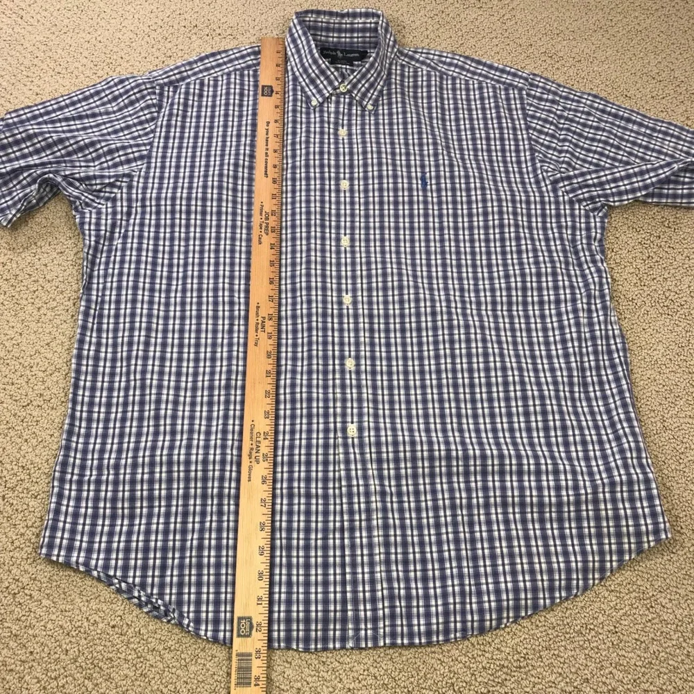 Ralph Lauren Blake Mens XL Blue White Check Cotton SS Button Down Shirt